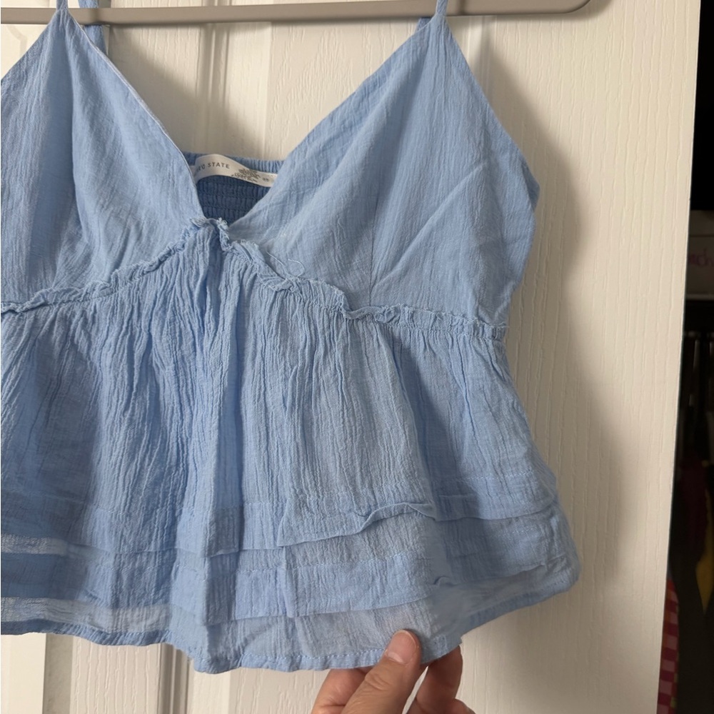 Light Blue Spaghetti Strap Peplum Tank Top - Picture 2 of 7